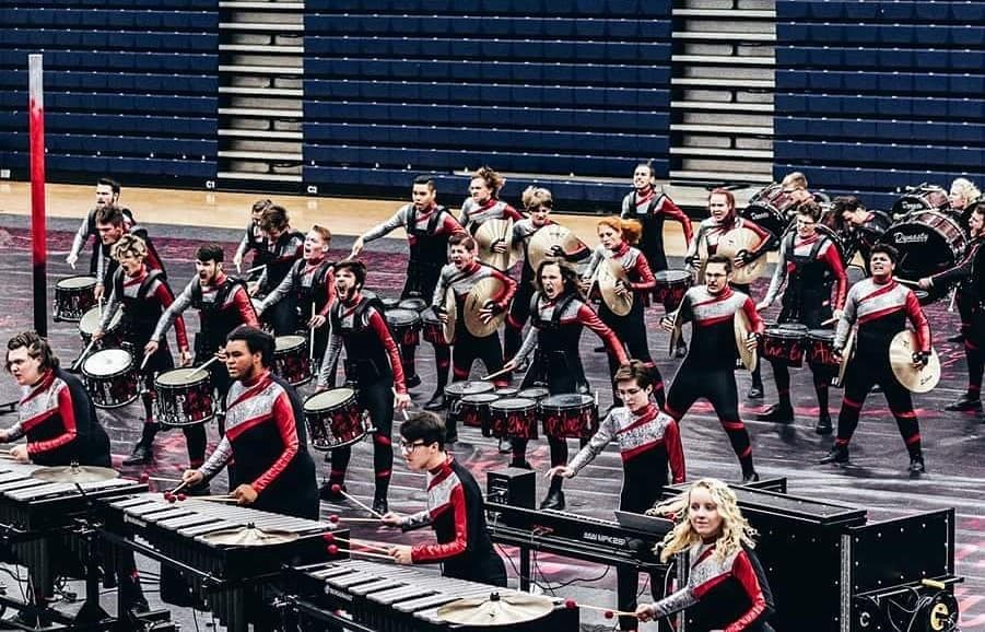 A percussion ensemble performing together